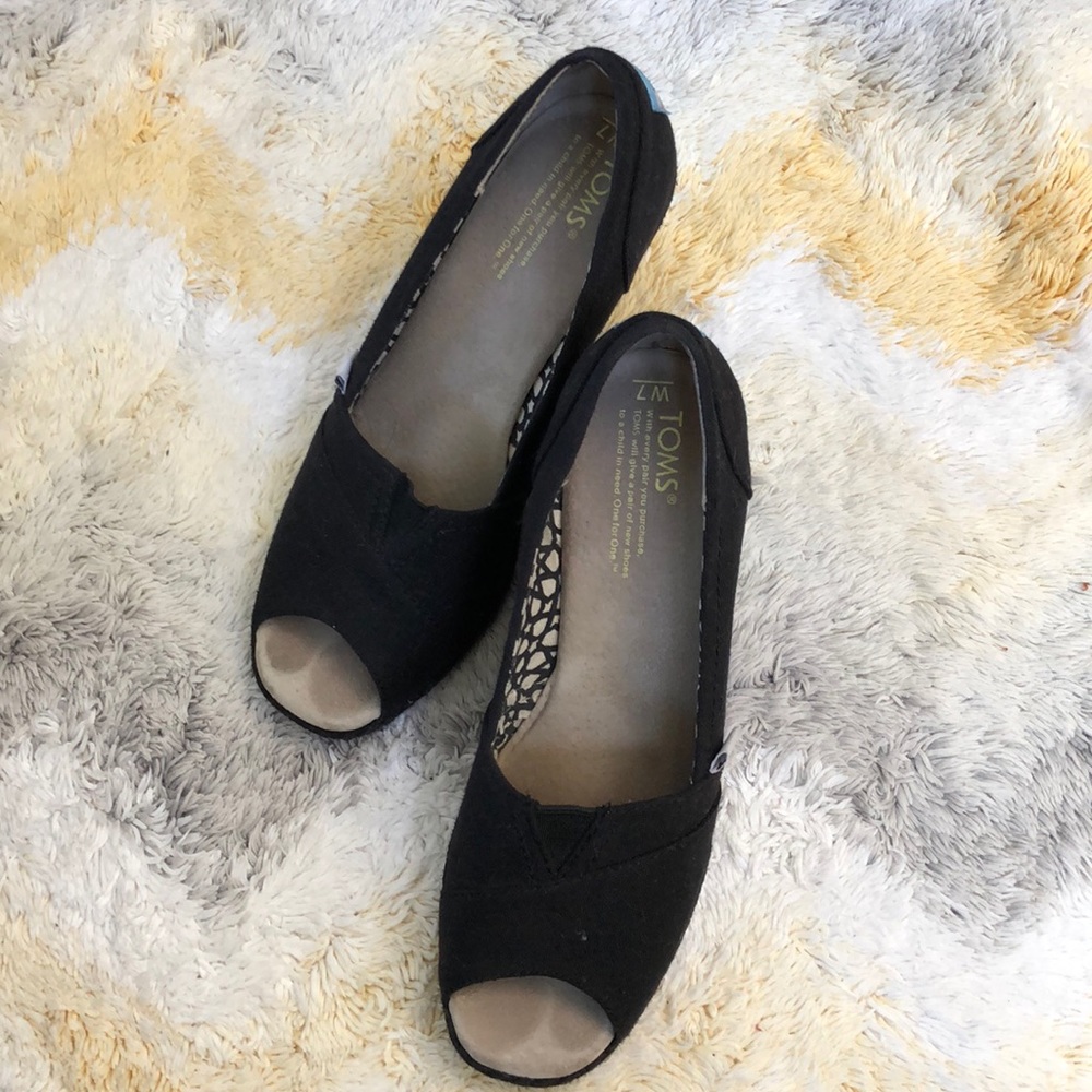 Toms black canvas wedges, size 7